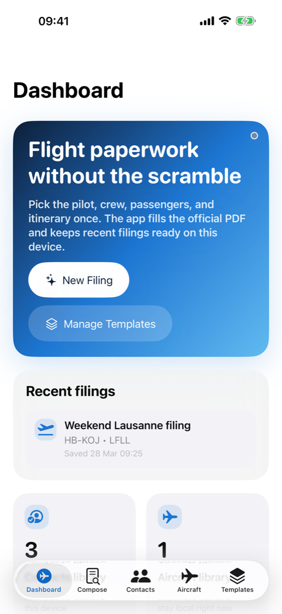 Pilot Form dashboard screenshot